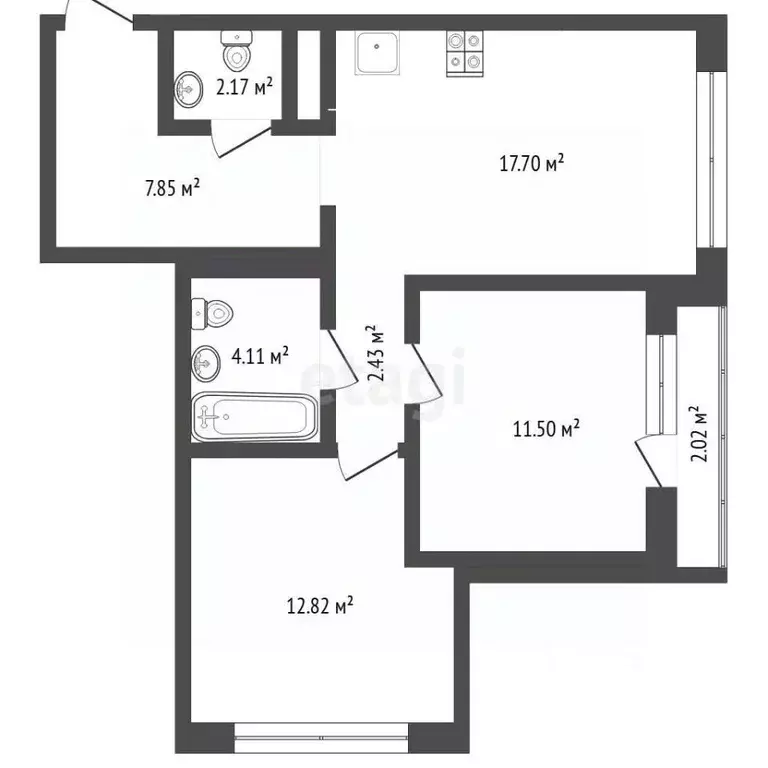 2-к кв. Тюменская область, Тюмень ул. Бориса Прудаева, 7 (58.5 м) - Фото 2