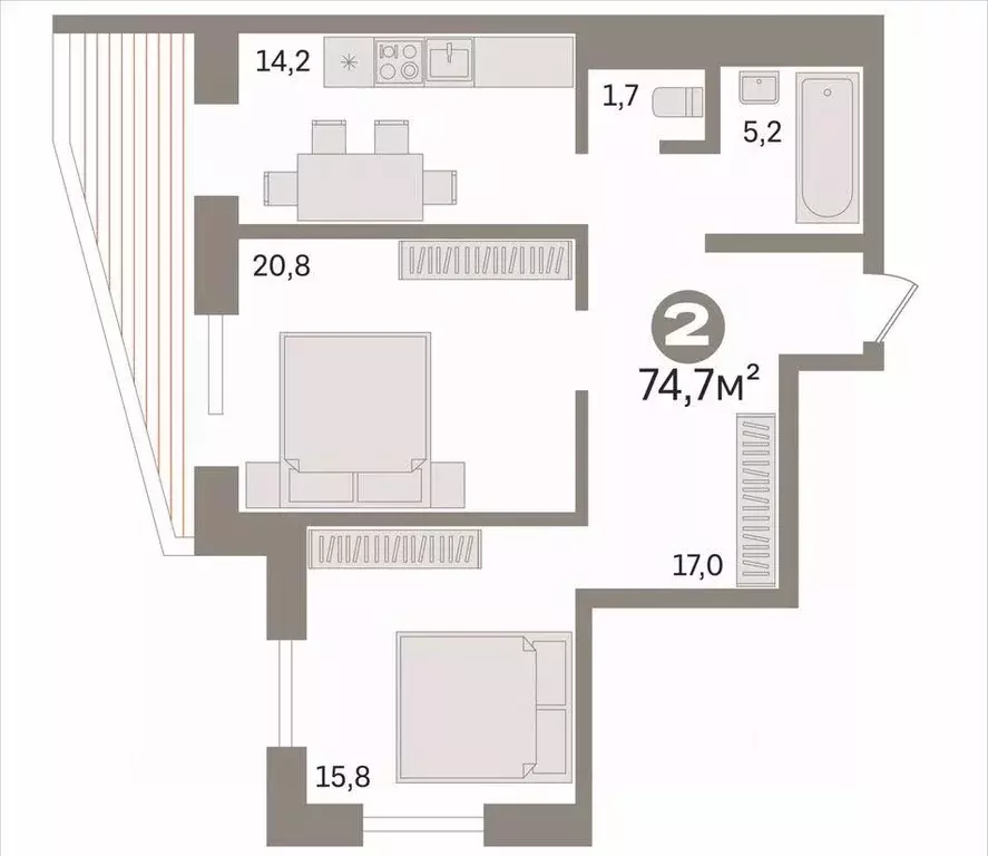 2-к кв. Новосибирская область, Новосибирск ул. Кузьмы Минина, 9 (74.7 ... - Фото 2