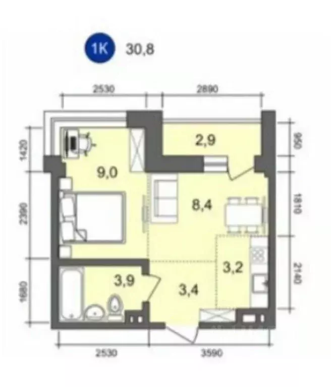 1-к кв. Иркутская область, Иркутск ул. Старо-Кузьмихинская, 22/1 (30.8 ... - Фото 0