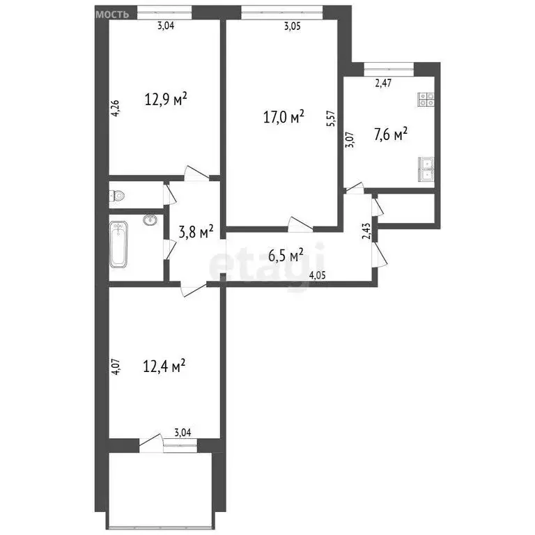 3-комнатная квартира: Троицк, 2-й микрорайон, 1 (64.9 м) - Фото 1