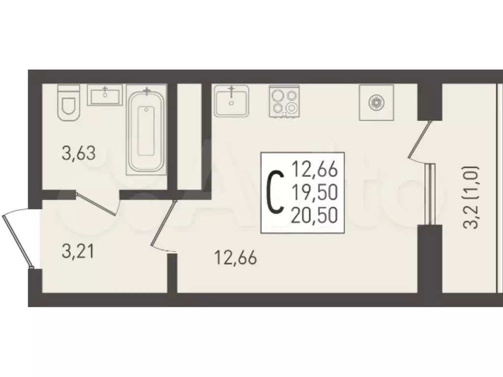 Квартира-студия, 20,5 м, 14/24 эт. - Фото 0