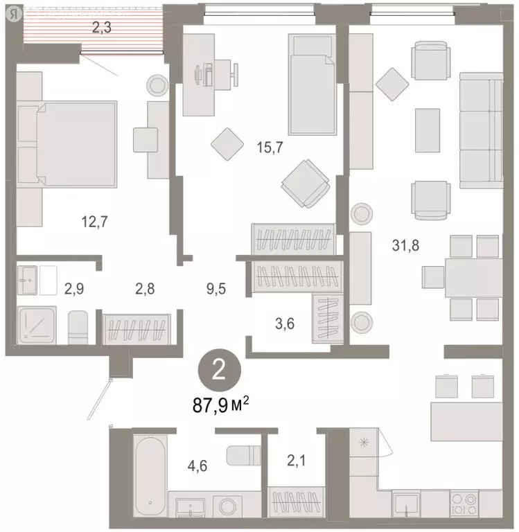 2-комнатная квартира: Тюмень, микрорайон ДОК, ЖК Октябрьский на Туре ... - Фото 2