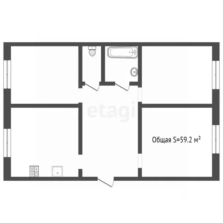 3-к кв. Кемеровская область, Юрга Кузбасский просп., 16 (59.2 м) - Фото 1
