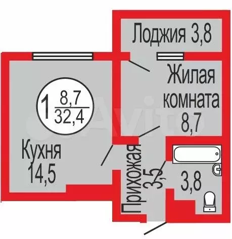 1-к. квартира, 33 м, 10/17 эт. - Фото 0