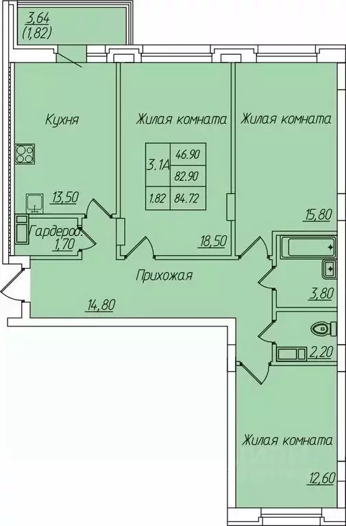 3-к кв. Чувашия, Новочебоксарск Советская ул., 66 (84.72 м) - Фото 1
