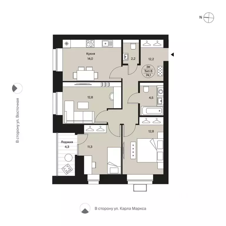 3-к кв. Коми, Сыктывкар ул. Карла Маркса, 165 (74.1 м) - Фото 0