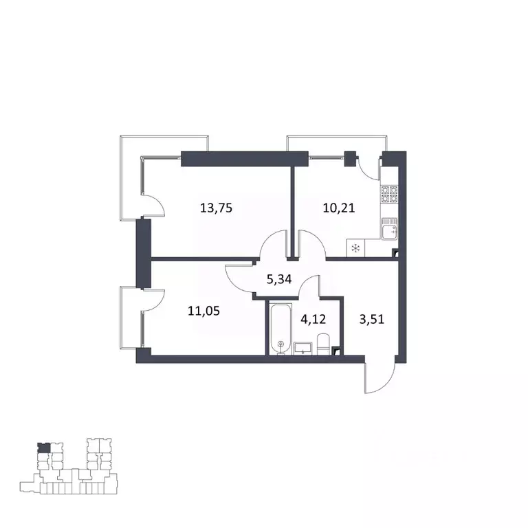 2-к кв. Татарстан, Казань ул. Рустема Яхина (47.98 м) - Фото 1