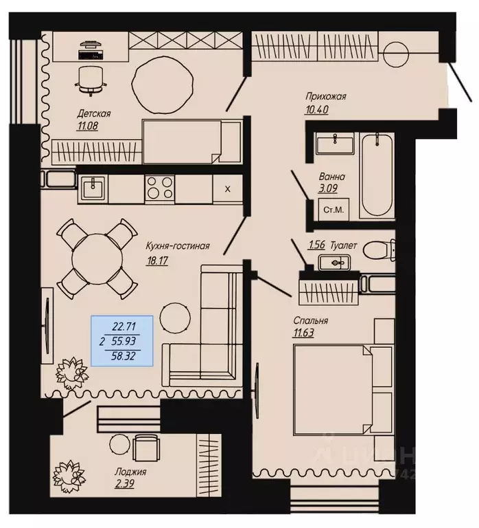2-к кв. Волгоградская область, Волгоград пос. Ангарский, Клевер жилой ... - Фото 1