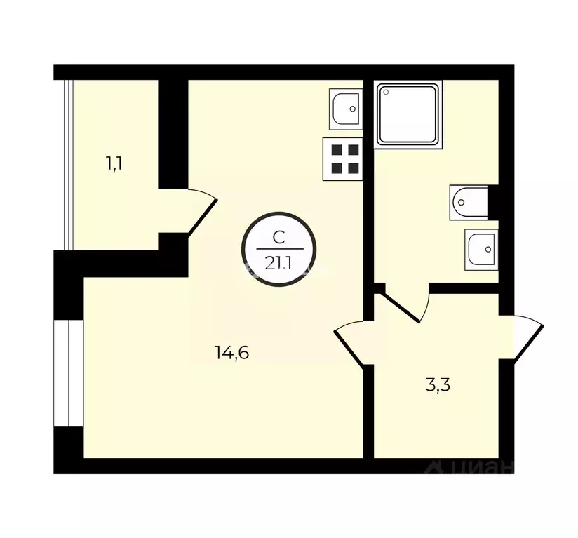 Студия Санкт-Петербург дор. Муринская, 10к1 (21.1 м) - Фото 2