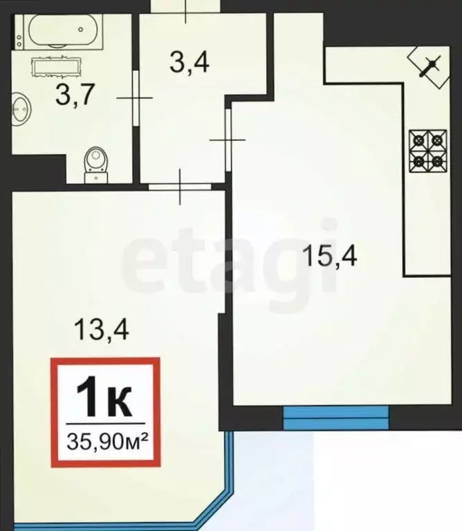 1-к кв. Краснодарский край, Анапа Анапское ш., 32к6 (35.9 м) - Фото 1