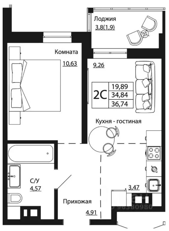 1-к кв. Ростовская область, Ростов-на-Дону ул. Текучева, 370/2 (36.87 ... - Фото 0