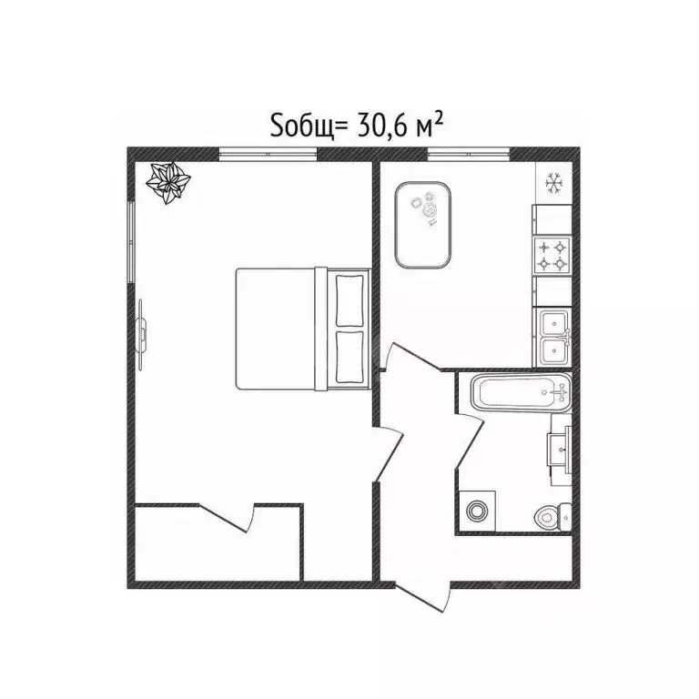 1-к кв. Брянская область, Брянск ул. Дуки, 35 (30.6 м) - Фото 2
