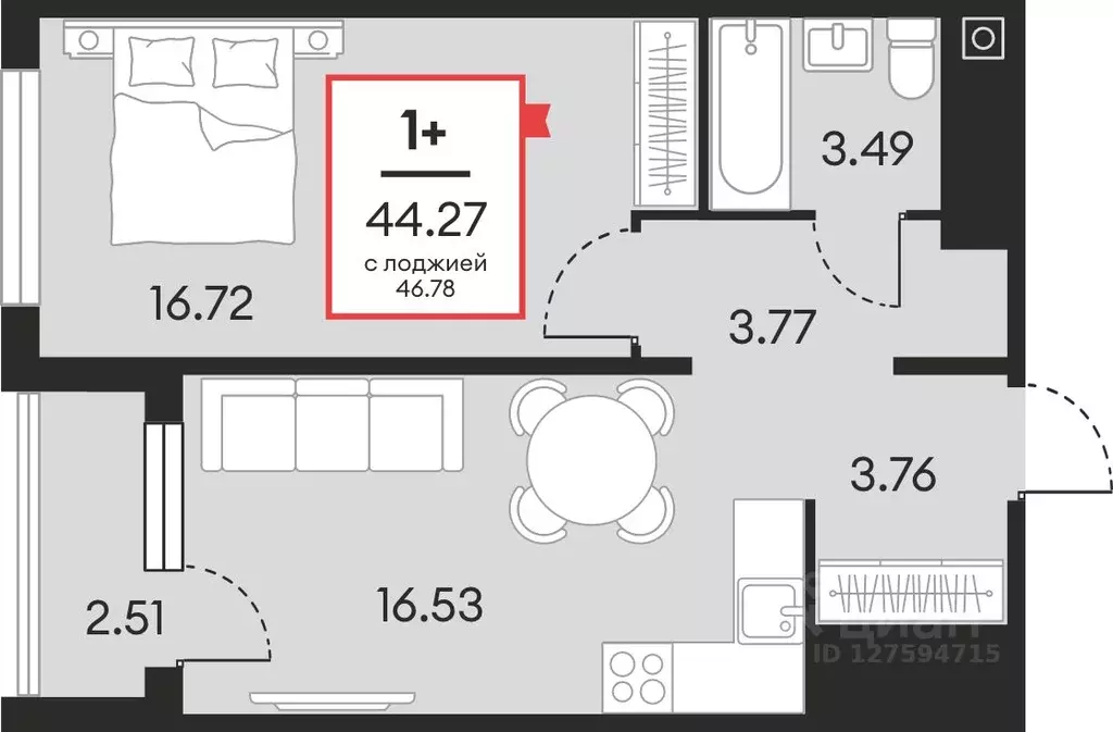 1-к кв. Ханты-Мансийский АО, Нефтеюганск ул. Нефтяников, 48А (44.27 м) - Фото 1