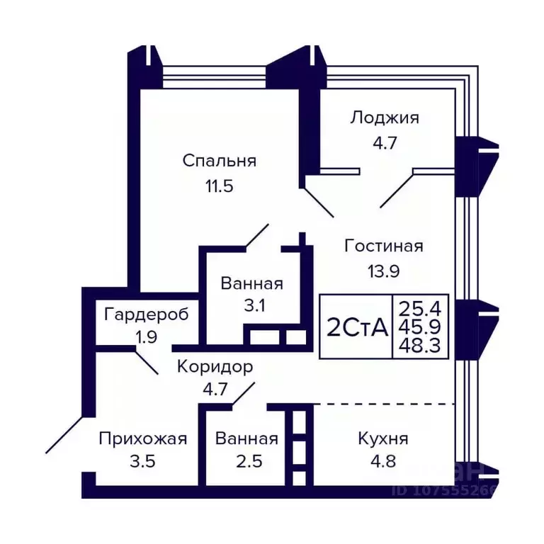 2-к кв. Новосибирская область, Новосибирск ул. Грибоедова (48.3 м) - Фото 0