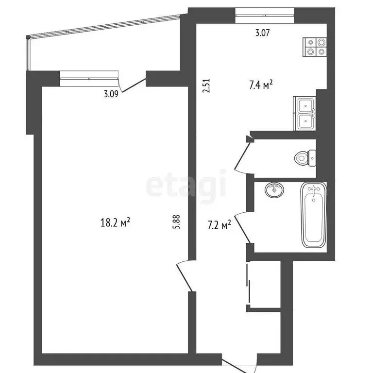 1-комнатная квартира: Клин, улица 60 лет Октября, 3к4 (36.9 м) - Фото 1