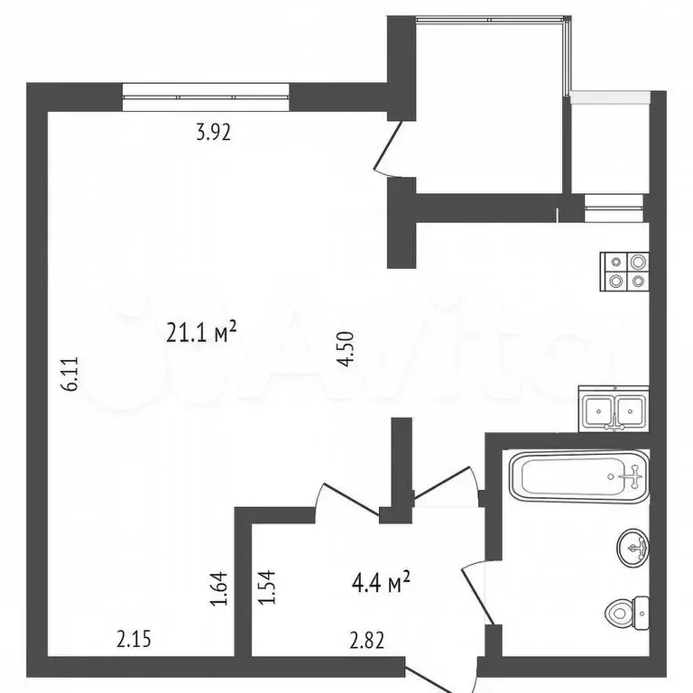 1-к. квартира, 39,5 м, 4/9 эт. - Фото 0
