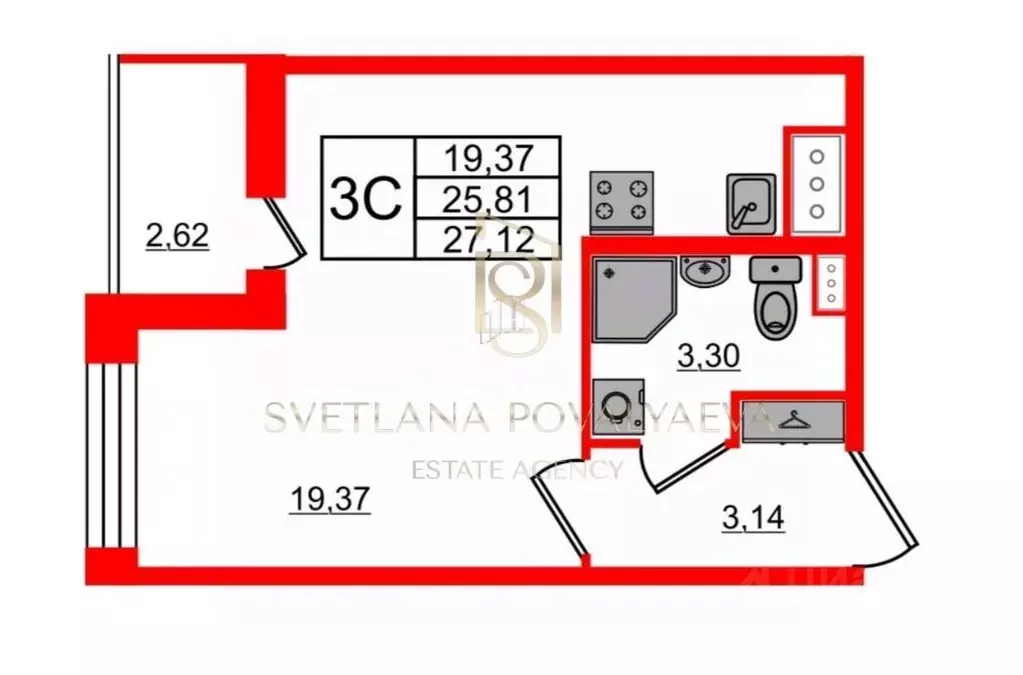 Студия Санкт-Петербург Комендантский просп., 7к1 (27.12 м) - Фото 0