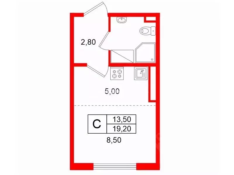 Студия Санкт-Петербург дор. Муринская, 25к1 (19.2 м) - Фото 2
