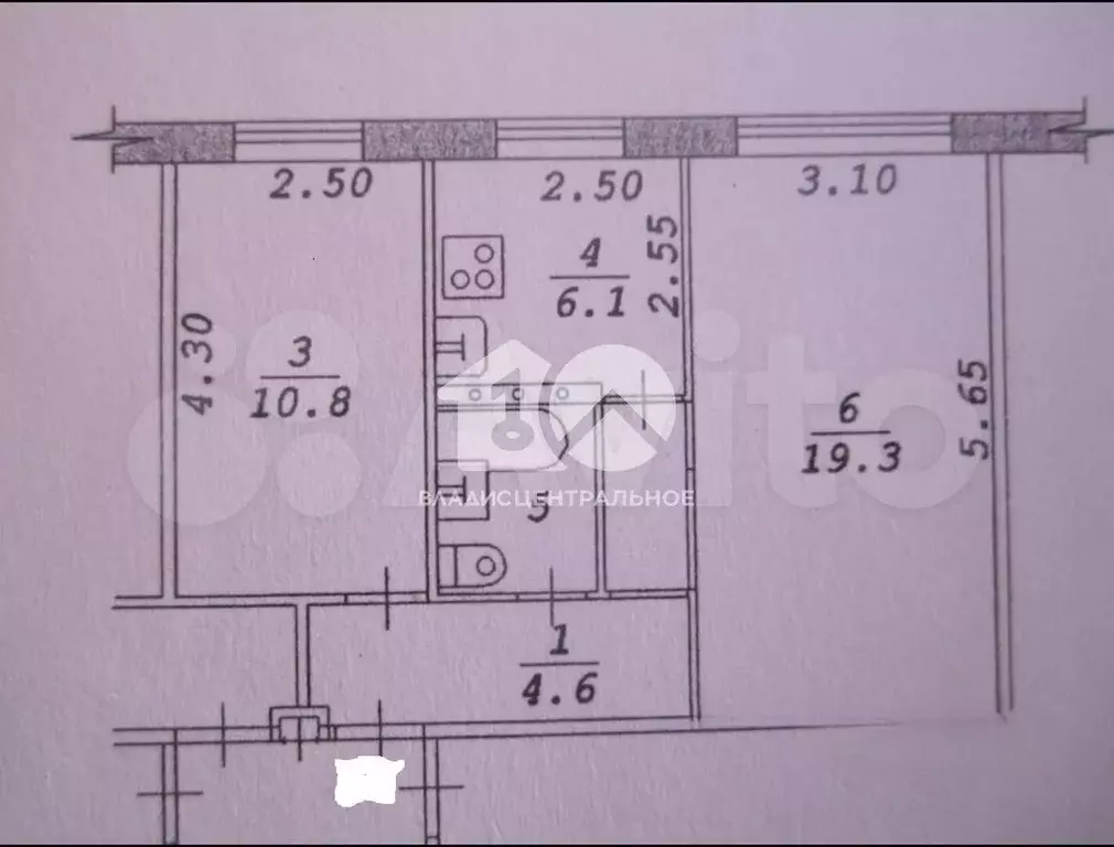 2-к. квартира, 43,6 м, 4/5 эт. - Фото 0