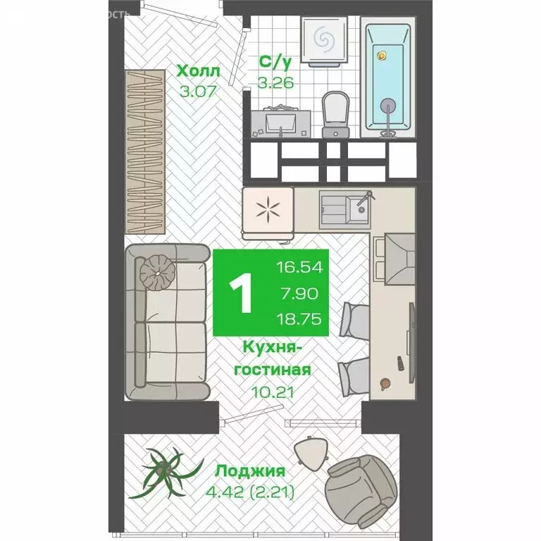 Квартира-студия: Владивосток, Ленинский район (18.75 м) - Фото 0