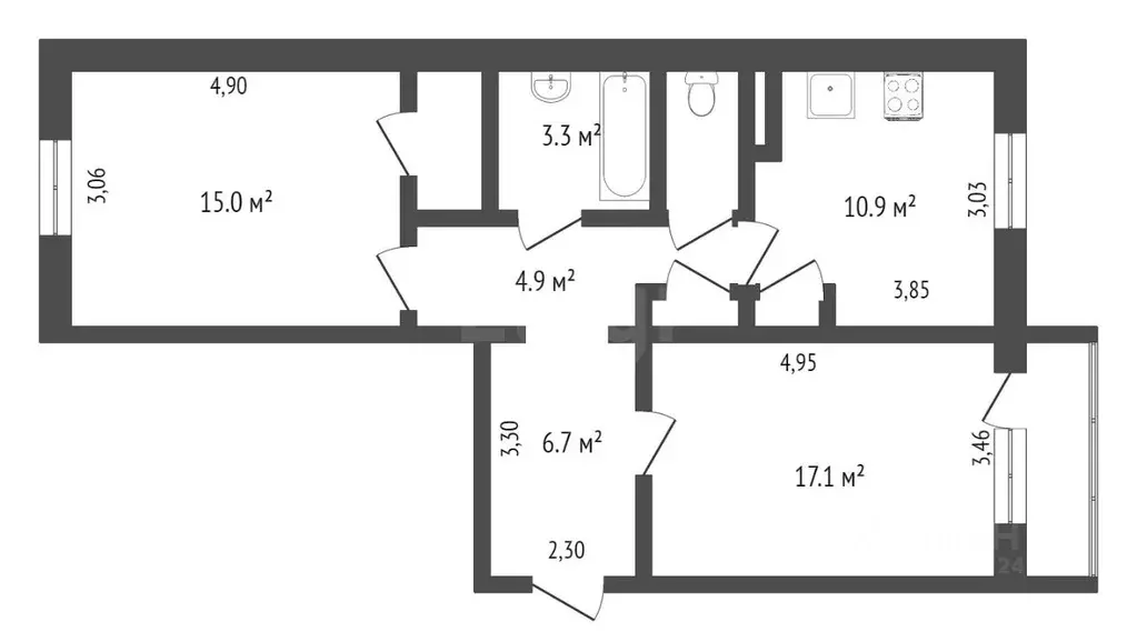 2-к кв. Курская область, Курск ул. Энгельса, 136 (65.7 м) - Фото 1