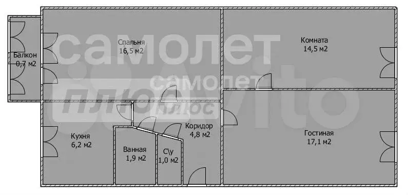 3-к. квартира, 62,5 м, 2/5 эт. - Фото 0