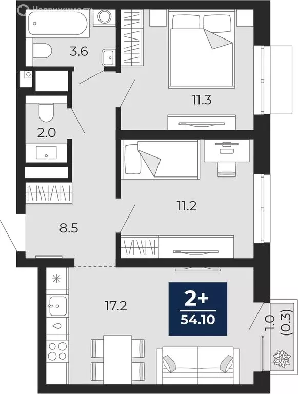 2-комнатная квартира: Тюмень, Ленинский округ (53.8 м) - Фото 0