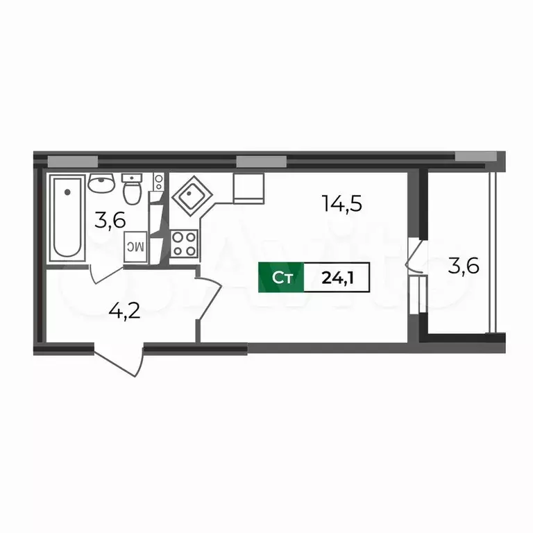 Квартира-студия, 24,1 м, 17/17 эт. - Фото 0