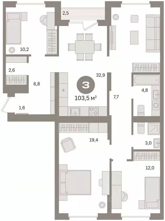 3-к кв. Омская область, Омск  (103.49 м) - Фото 2