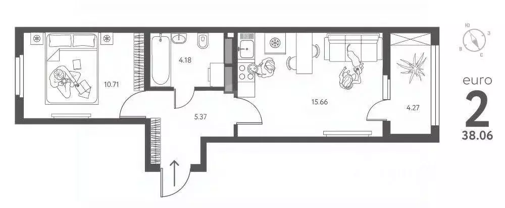 1-к кв. Липецкая область, Липецк ул. Перова, 2 (38.06 м) - Фото 2