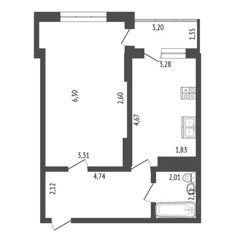 1-к кв. Тюменская область, Тюмень ул. Малыгина, 90 (50.0 м) - Фото 1