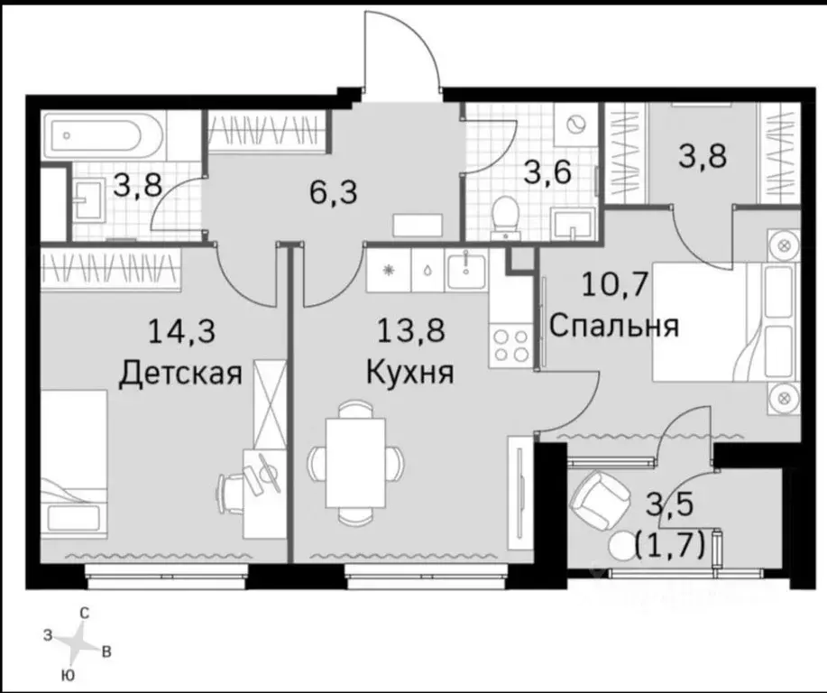 3-к кв. Москва Строительный проезд, 9С6 (53.3 м) - Фото 0