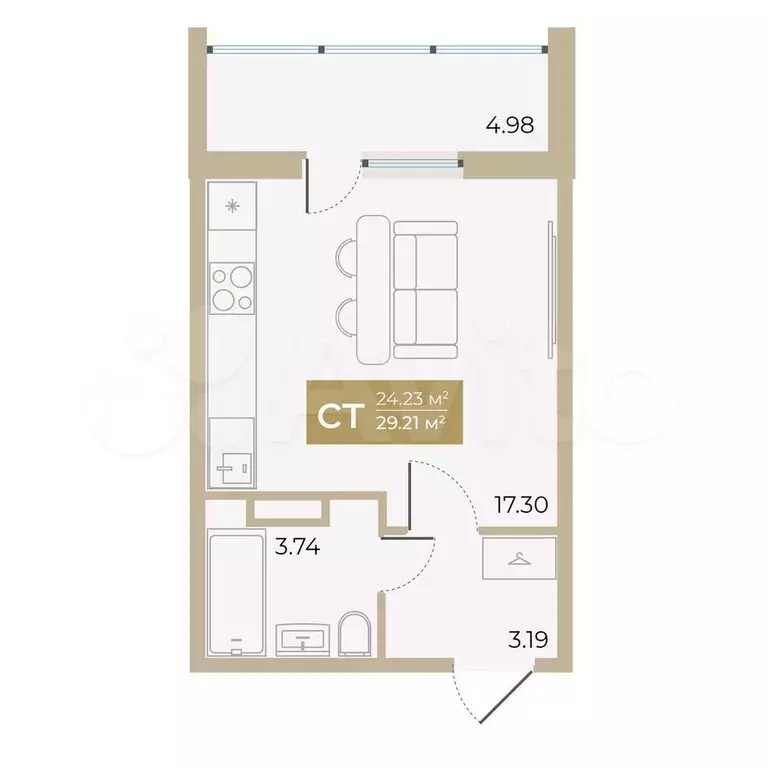 Квартира-студия, 24,2 м, 5/18 эт. - Фото 0
