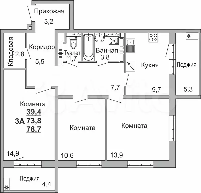 3-к. квартира, 79 м, 18/18 эт. - Фото 1