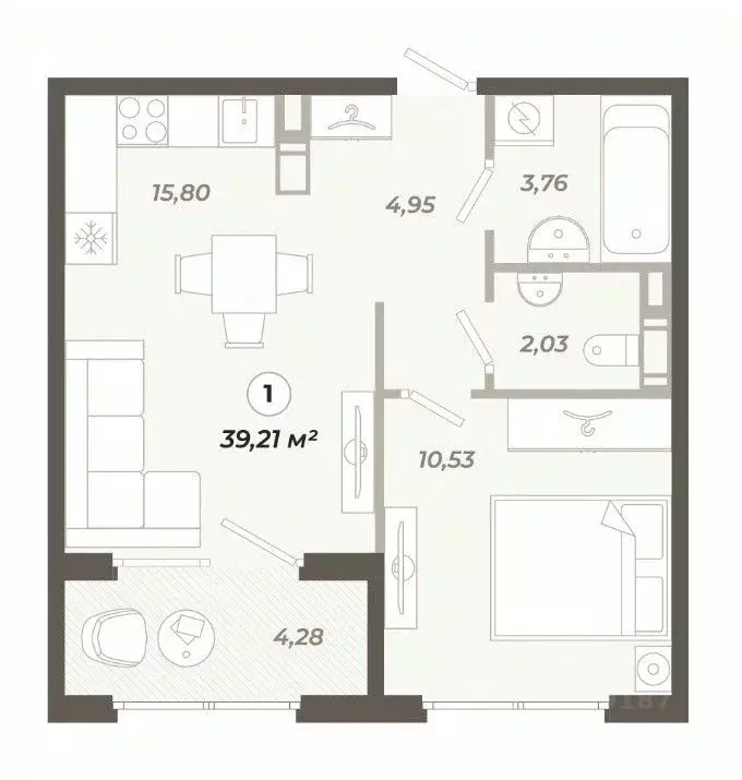 1-к кв. Санкт-Петербург ул. Коли Томчака, 21Д (39.21 м) - Фото 0