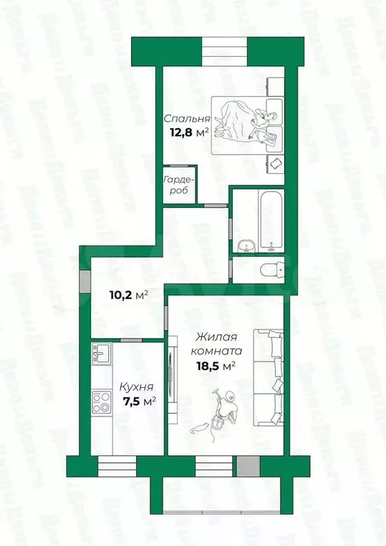 2-к. квартира, 54 м, 3/4 эт. - Фото 0