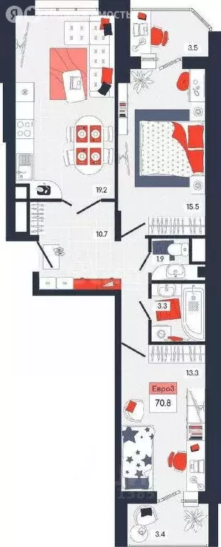 3-комнатная квартира: Осиновая Гора, микрорайон Левобережный, ... - Фото 1