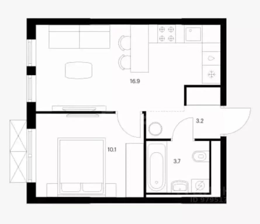 1-к кв. Татарстан тракт Матюшинский, 15 (36.0 м) - Фото 2