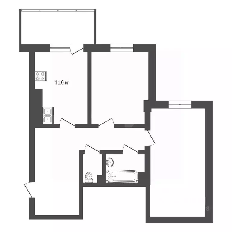 2-к кв. Омская область, Омск ул. 11-я Ремесленная, 25 (56.9 м) - Фото 2