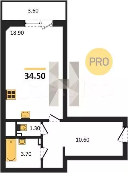 Квартира-студия, 34,5 м, 1/15 эт. - Фото 0