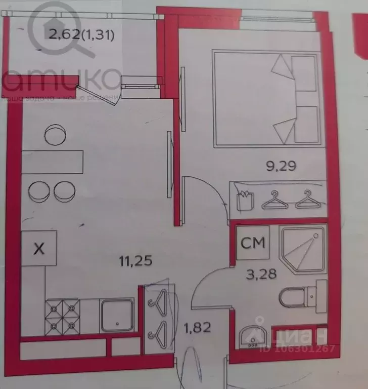 1-к кв. Пензенская область, Пенза ул. Щербакова, 89 (28.5 м) - Фото 2