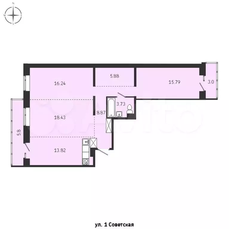 3-к. квартира, 91,6 м, 2/9 эт. - Фото 0