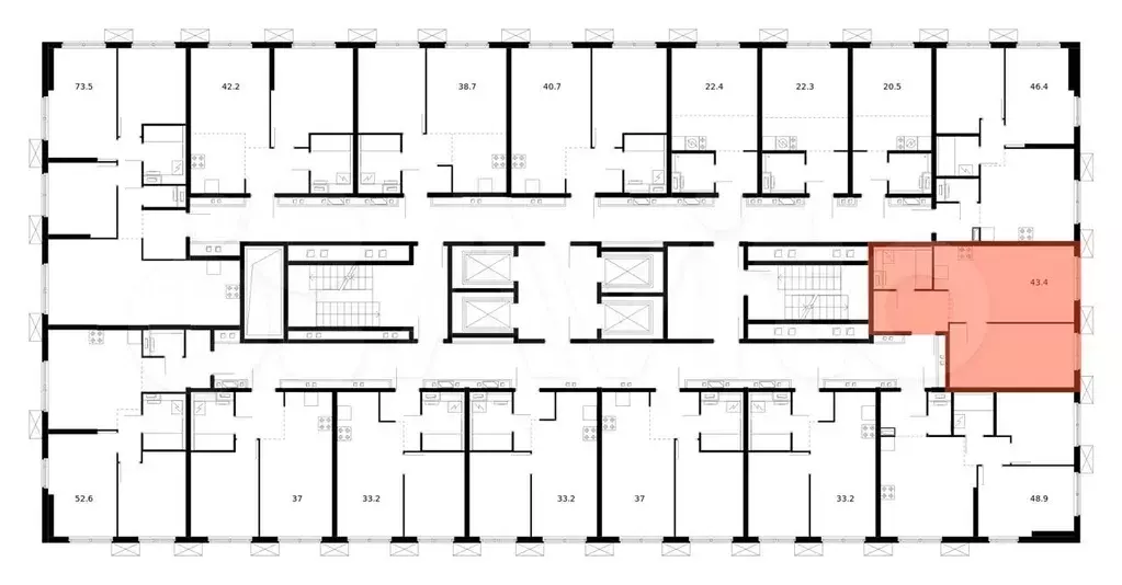 1-к. квартира, 43,4 м, 26/33 эт. - Фото 1