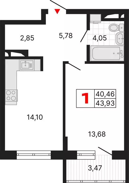 1-комнатная квартира: Екатеринбург, Комсомольская улица, 72А (43.93 м) - Фото 1