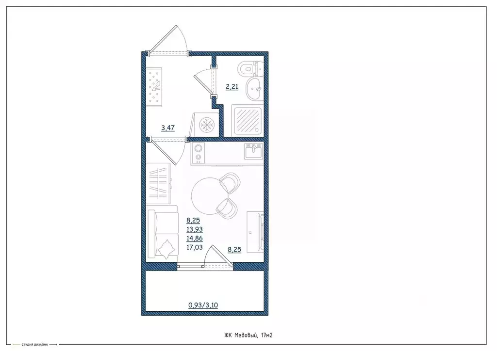 Студия Тверская область, Тверь ул. Медовая, 9к4 (17.0 м) - Фото 2
