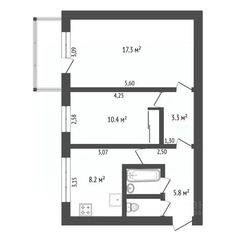 2-к кв. Амурская область, Благовещенск 2-й мкр, ул. Дьяченко, 2 (49.1 ... - Фото 0