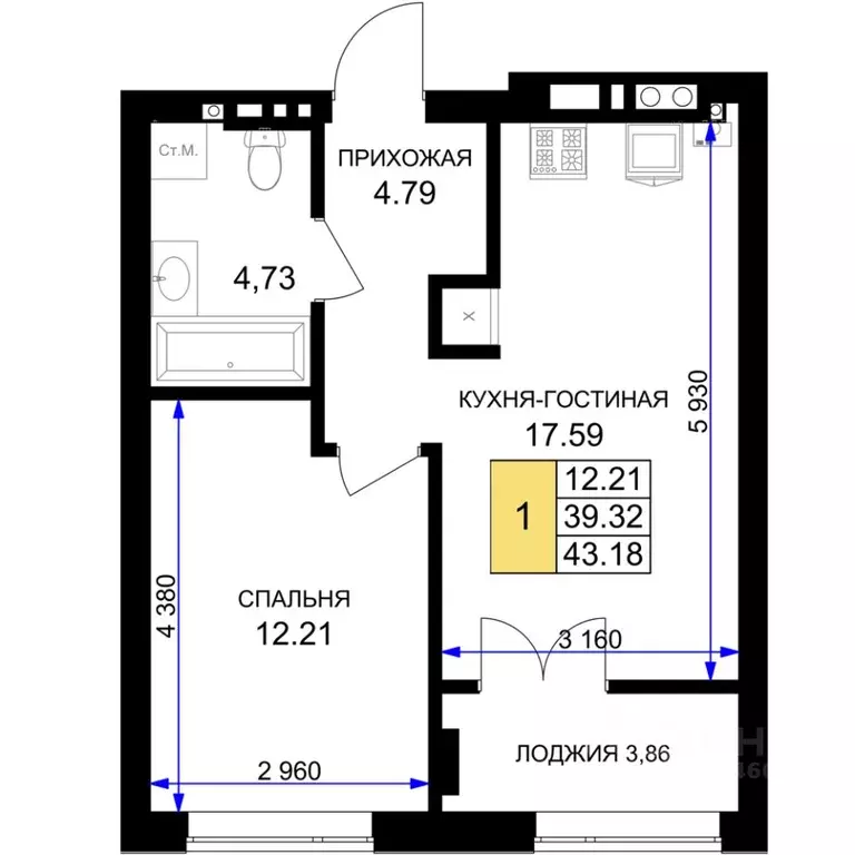 1-к кв. Калининградская область, Гурьевск Включи жилой комплекс (43.18 ... - Фото 0