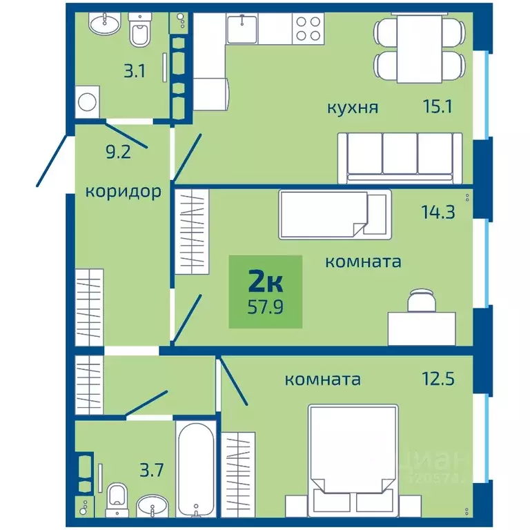 2-к кв. Пермский край, Пермь ул. Старшего Лейтенанта Гачегова (57.9 м) - Фото 0