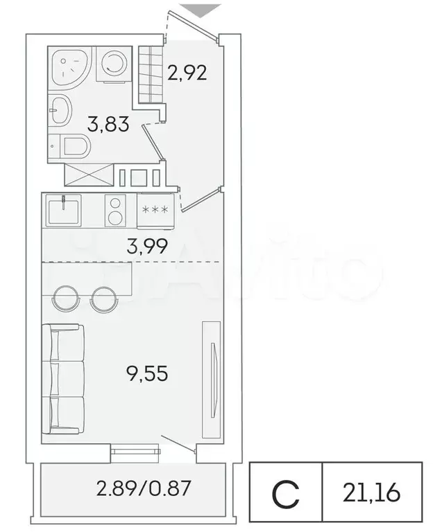 Квартира-студия, 20,3 м, 9/16 эт. - Фото 0