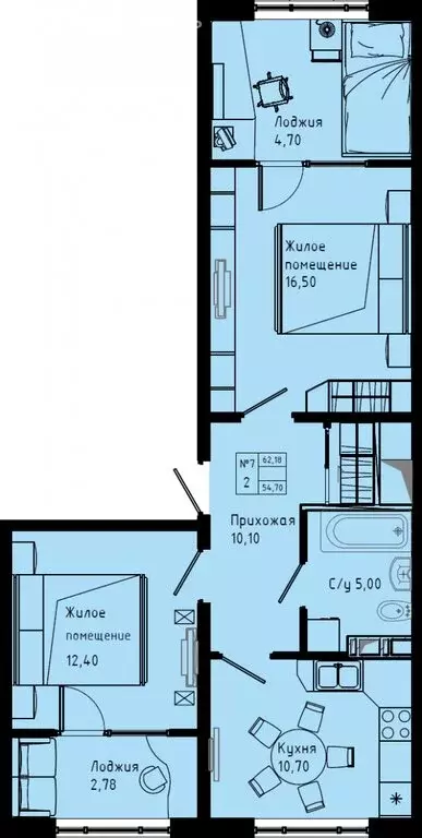 2-комнатная квартира: Коммунар, Железнодорожная улица, 41к3 (62 м) - Фото 1